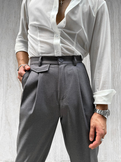 Grey Classic Pleat Pants
