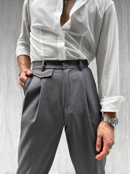 Grey Classic Pleat Pants