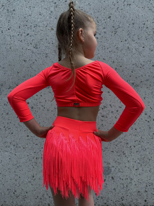 Neon Red Long Sleeve Crop Top