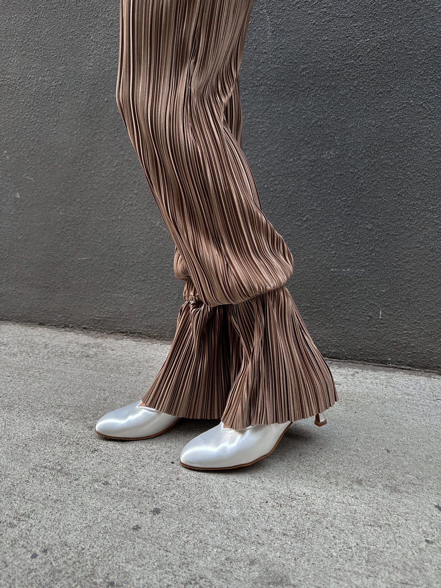 Beige Satin Pleated Pants