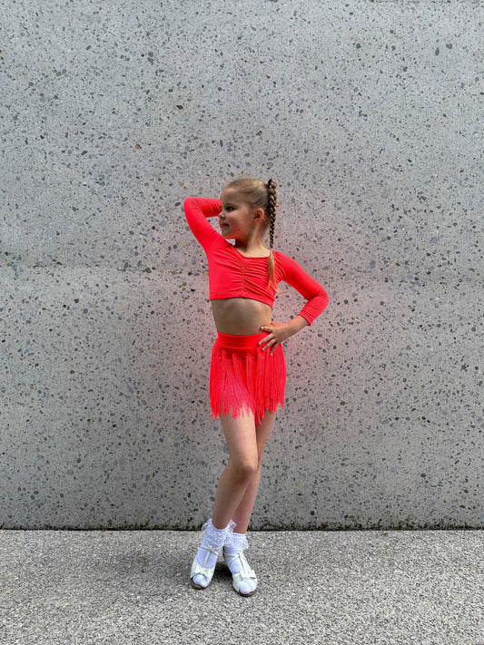 Neon Red Fringe Shorts