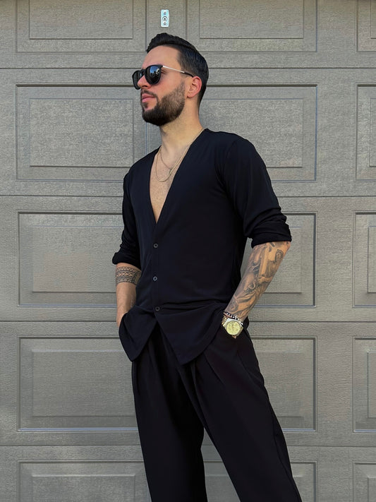 Black Deep V Dress Shirt
