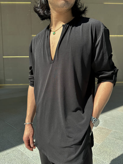 Black Loose Fit V Shirt